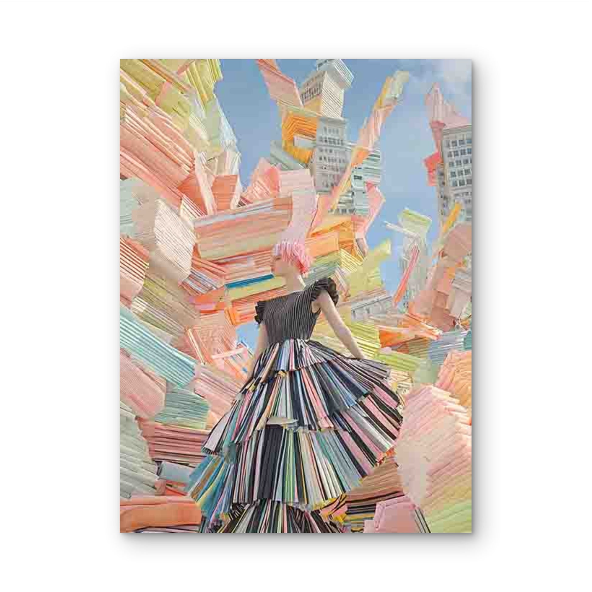 Elegant 'Sexy Model' on Colorful Abstract Cityscape 60x90cm Metal Print Ready to Hang - Bella Home Decor