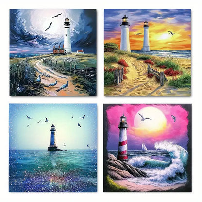 4pcs Nautical Lighthouse Ocea Wall Art Canvas Framed