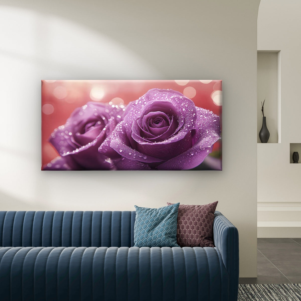 Soft Glow Of Roses Wall Art Canvas Office Home Room Framed 120x60cm