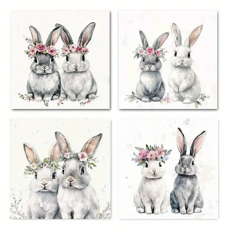 4pcs Easter Bunny Modern Wall Art Canvas Framed