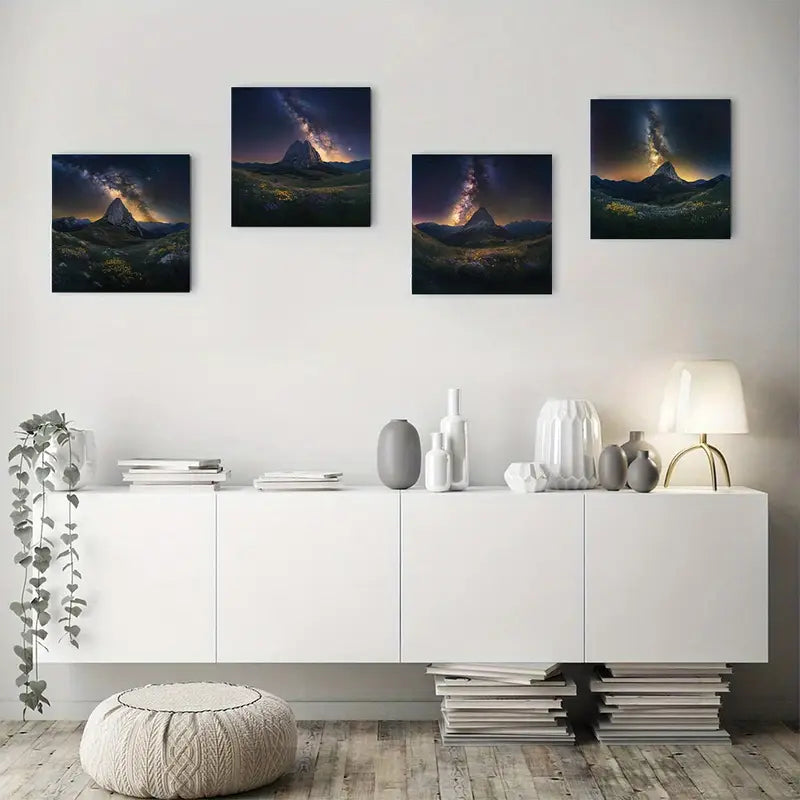 4pcs Mountain Night Sk Wall Art Canvas Framed