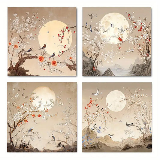 4pcs Flower Full Moo Wall Art Canvas Framed