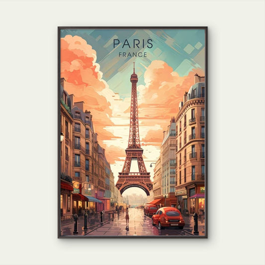 Eiffel Tower Rising Above Parisian Streets Travel Poster Print Wall Art