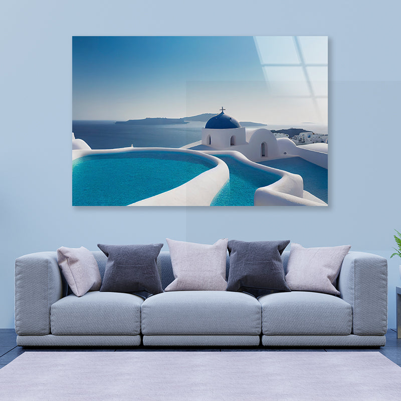 Clear Water Pool in Santorini Acrylic Glass Print Tempered Glass Wall Art 100% Made in Australia Ready to Hang