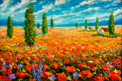 Flower Meadow Oil Painting Glass Framed Wall Art, Ready to Hang Quality Print