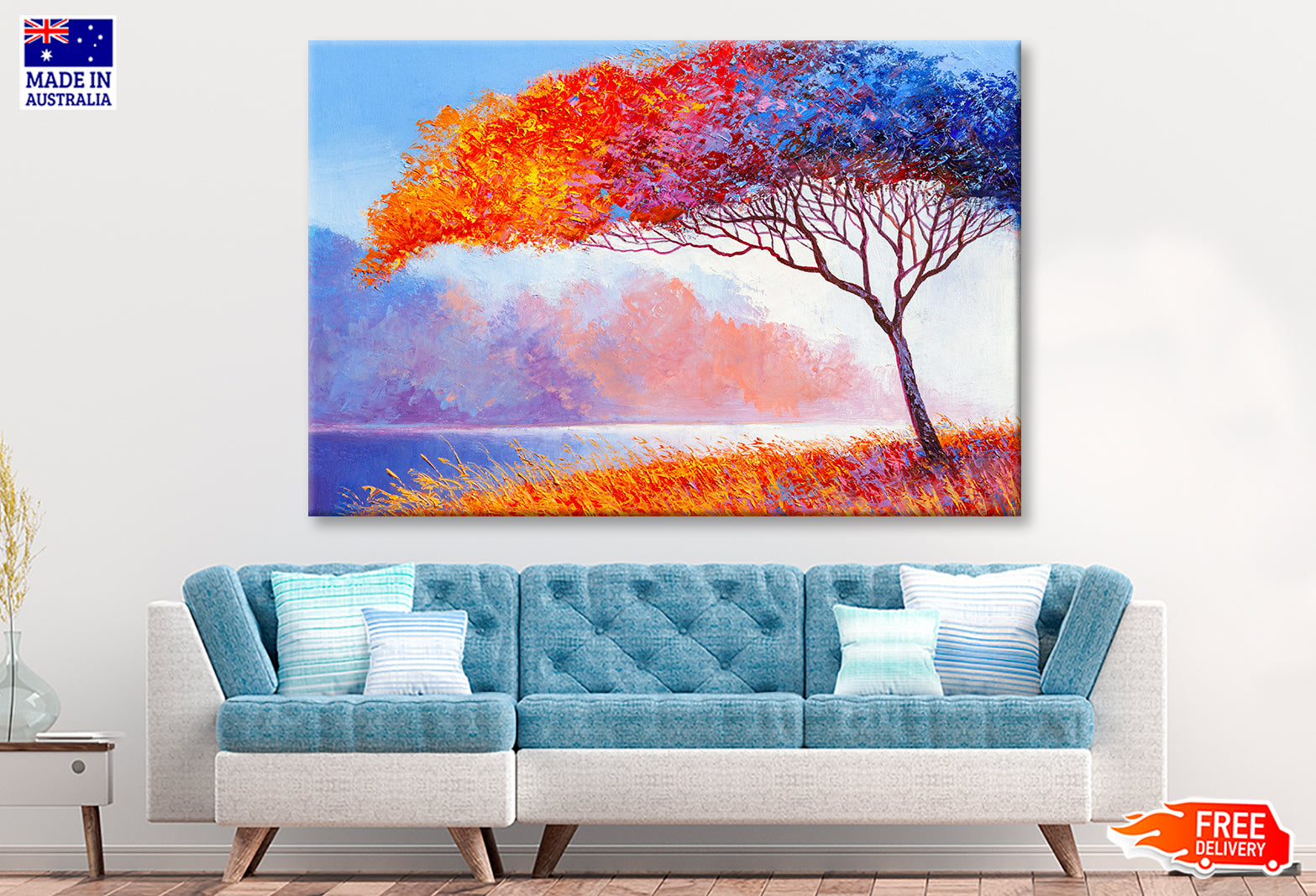 Colorful Autumn Trees near River Oil Painting Wall Art Limited Edition High Quality Print