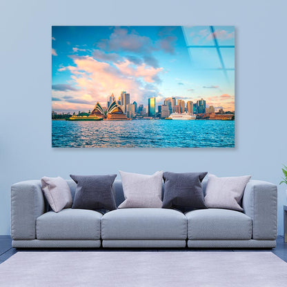 Boat in The Water Near a City Acrylic Glass Print Tempered Glass Wall Art 100% Made in Australia Ready to Hang