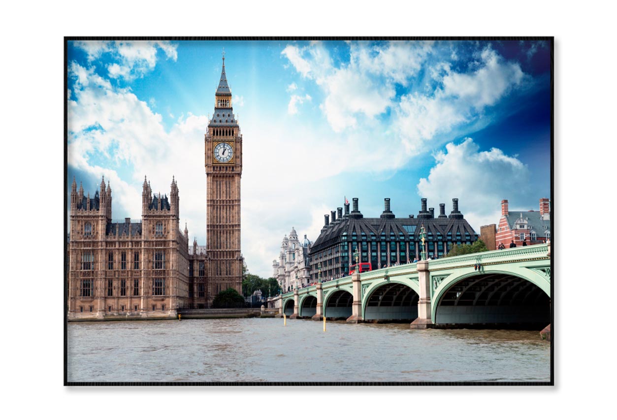 Big Ben, The Houses of Parliament and Westminster Bridge in London Home Decor Premium Quality Poster Print Choose Your Sizes