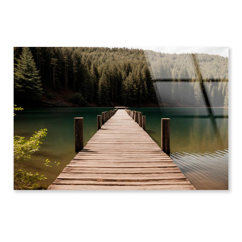 Wooden Pier On Lake & Forest  Acrylic Glass Print Tempered Glass Wall Art 100% Made in Australia Ready to Hang