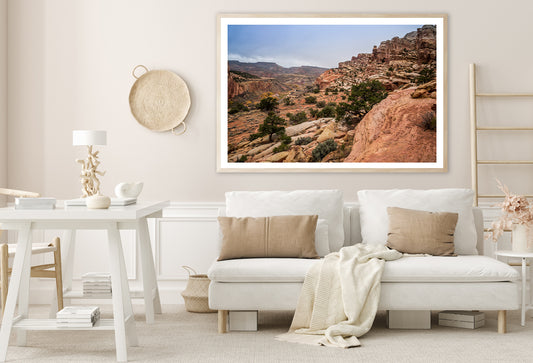 A Rocky Canyon with Trees & A Cloudy Sky Home Decor Premium Quality Poster Print Choose Your Sizes