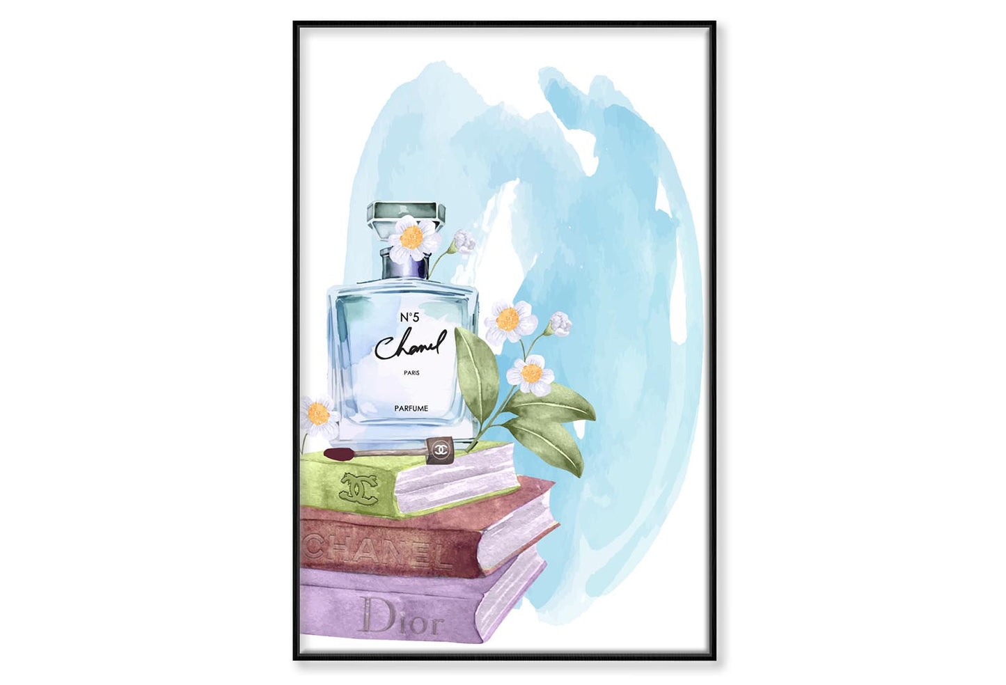 Blue Color Perfume Wall Art Limited Edition High Quality Print Canvas Box Framed Black