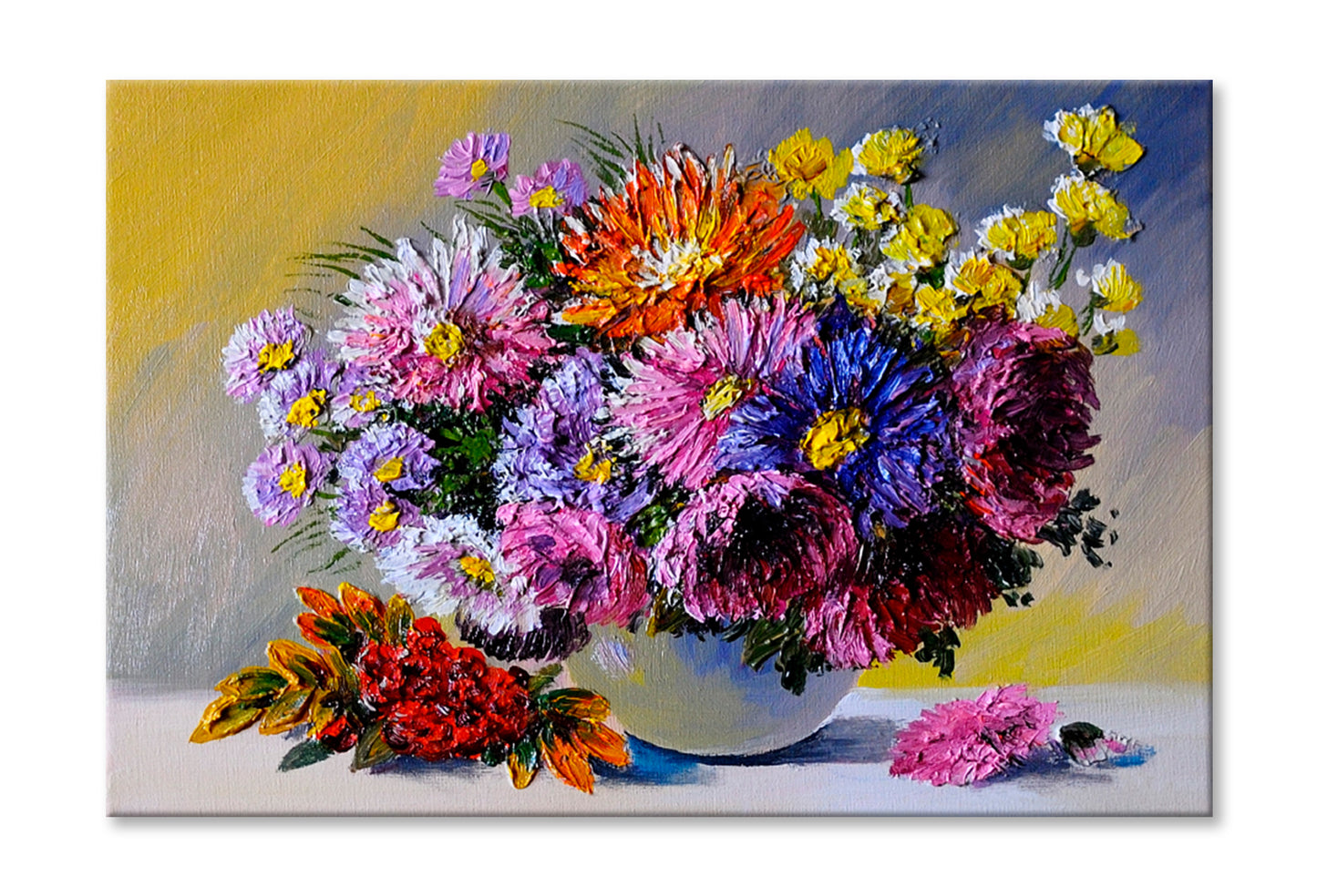 Still Life Flowers On The Table Oil Painting Limited Edition High Quality Print Stretched Canvas None