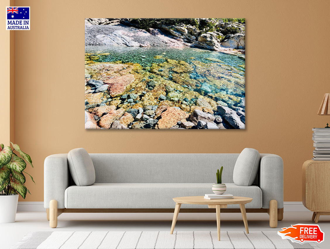 A Rocky Area with Water, Rocks and Plants Print 100% Australian Made