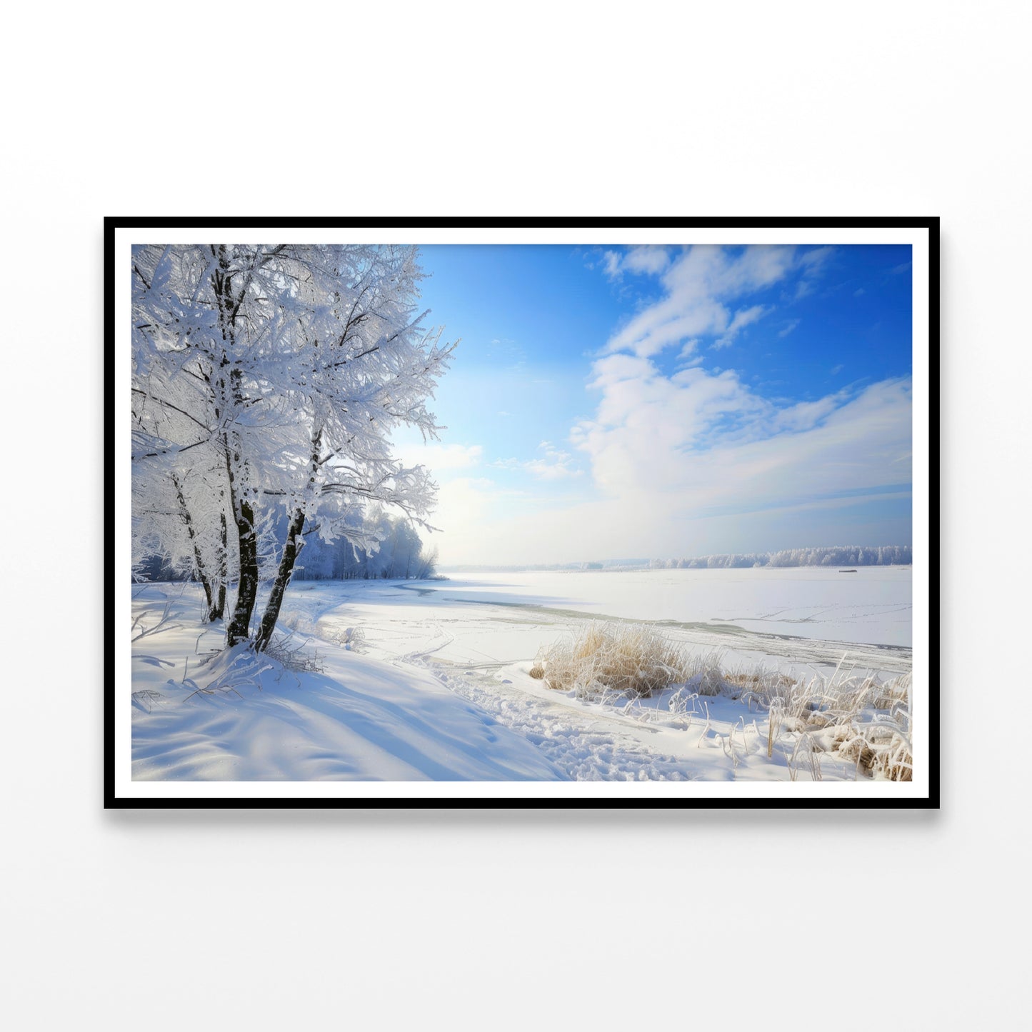 Snowy Field with Trees under a Sky Home Decor Premium Quality Poster Print Choose Your Sizes