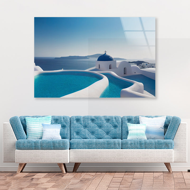 Clear Water Pool in Santorini Acrylic Glass Print Tempered Glass Wall Art 100% Made in Australia Ready to Hang