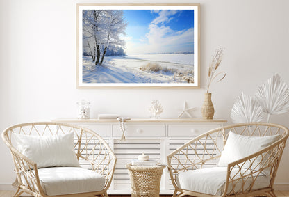 Snowy Field with Trees under a Sky Home Decor Premium Quality Poster Print Choose Your Sizes