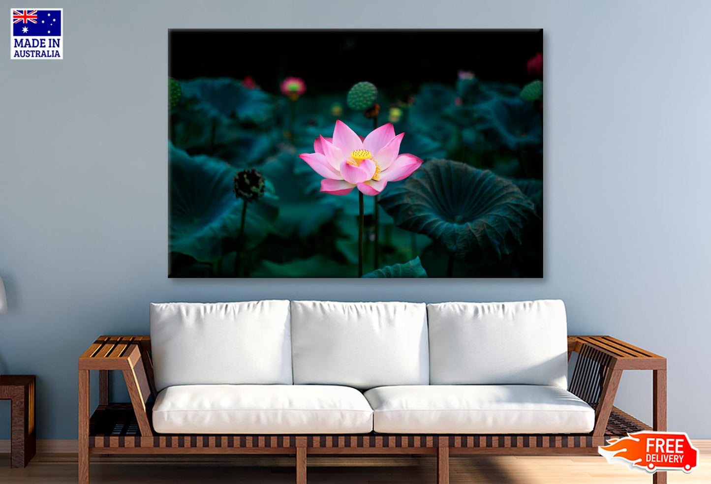 Pink Flower In a Field of Green Leaves Wall Art Decor 100% Australian Made