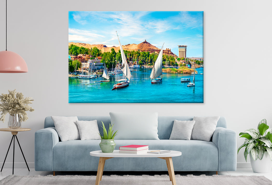 River Nile & Boats Sunset Aswan Wall Art Decor 100% Australian Made