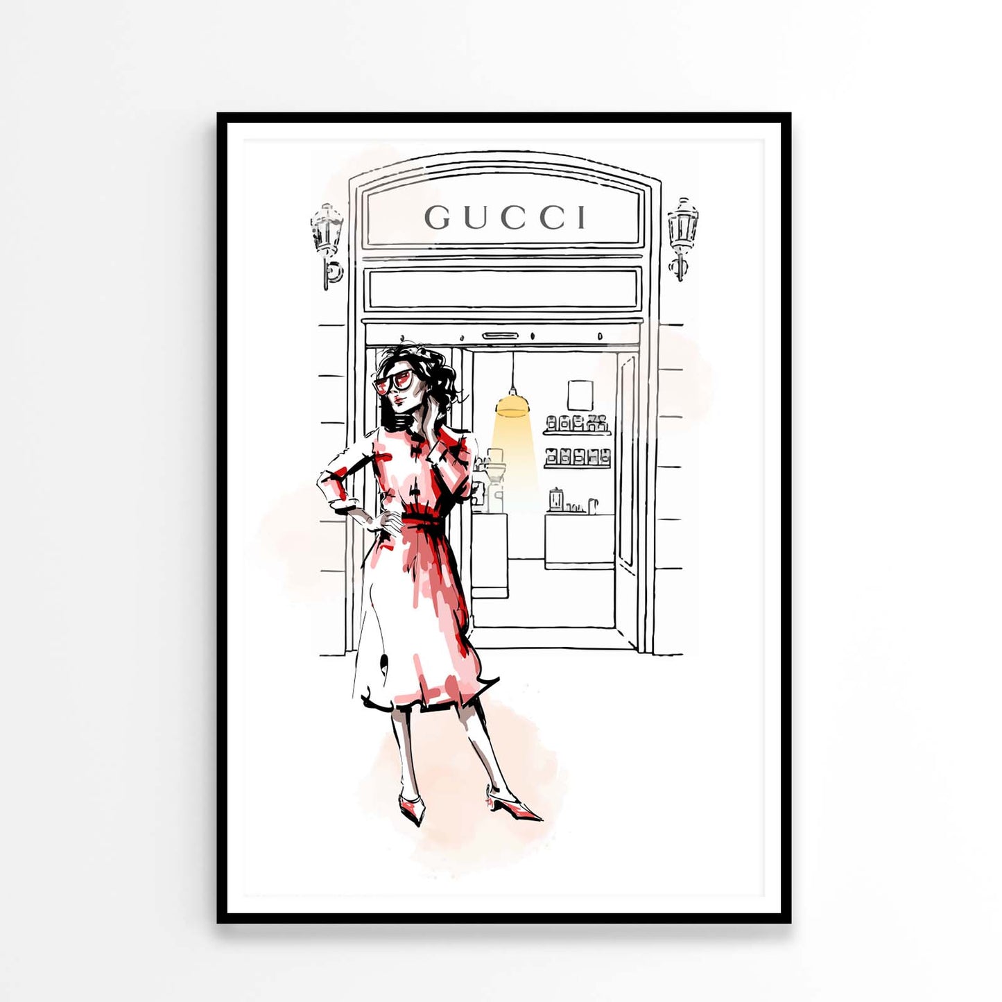 Red Lady with Fashion Store Design Home Decor Premium Quality Poster Print Choose Your Sizes