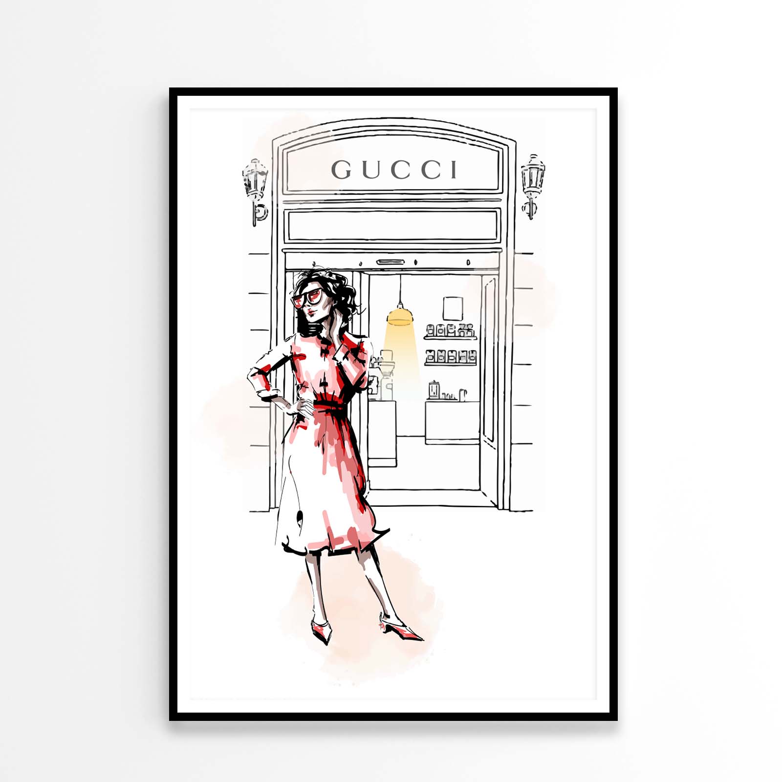 Red Lady with Fashion Store Design Home Decor Premium Quality Poster Print Choose Your Sizes