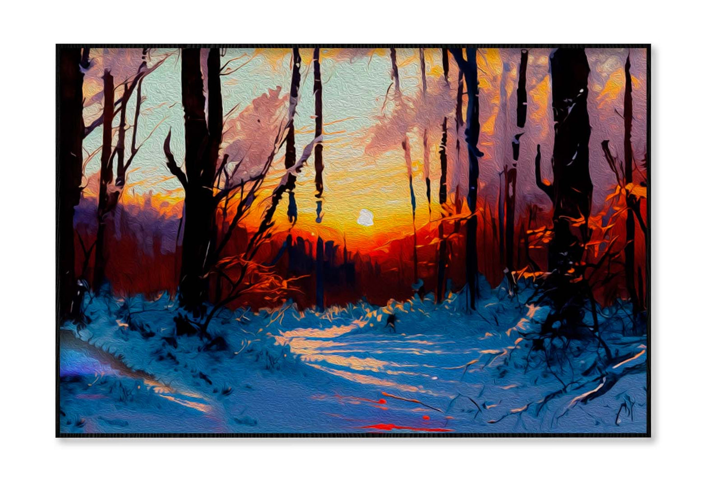 Sunset & Forest Oil Painting Wall Art Limited Edition High Quality Print