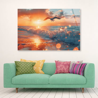 Bird Flying Over a Beach Acrylic Glass Print Tempered Glass Wall Art 100% Made in Australia Ready to Hang