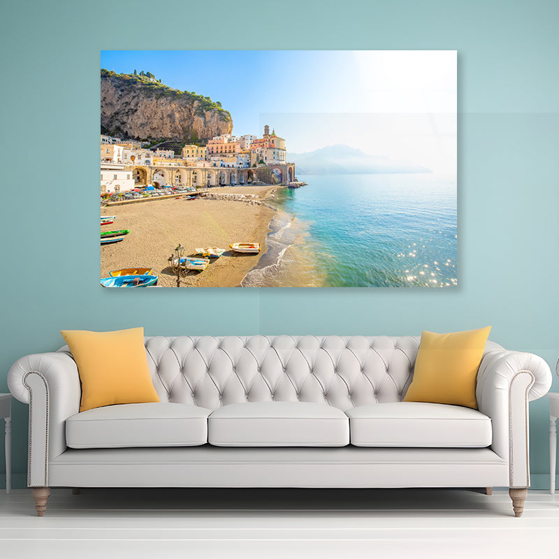 Raft In the Beach of Amalfi Coast Acrylic Glass Print Tempered Glass Wall Art 100% Made in Australia Ready to Hang