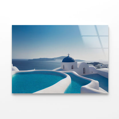 Clear Water Pool in Santorini Acrylic Glass Print Tempered Glass Wall Art 100% Made in Australia Ready to Hang