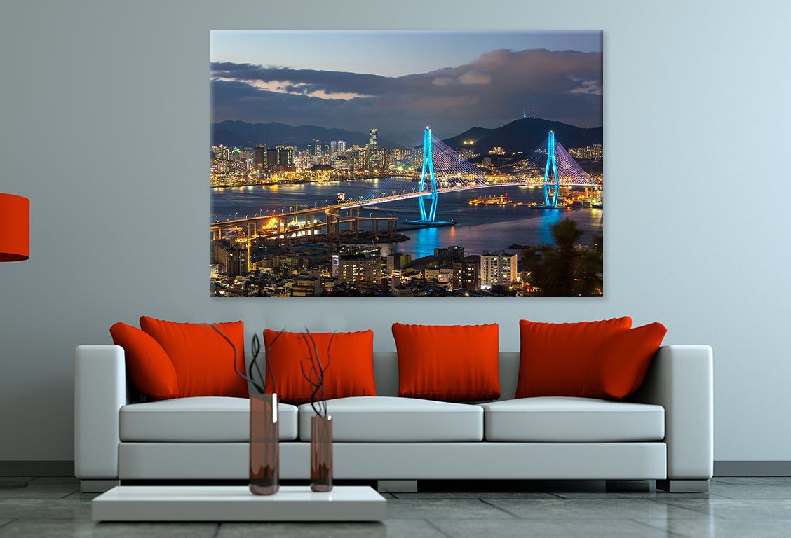 Night view of Busan Port Wall Art Decor 100% Australian Made