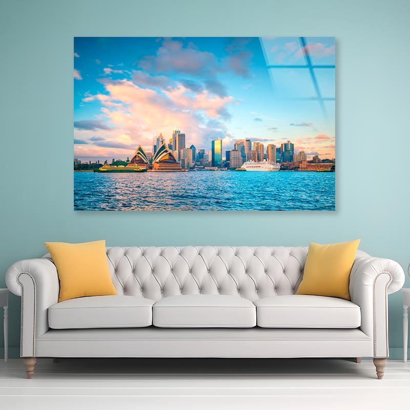 Boat in The Water Near a City Acrylic Glass Print Tempered Glass Wall Art 100% Made in Australia Ready to Hang