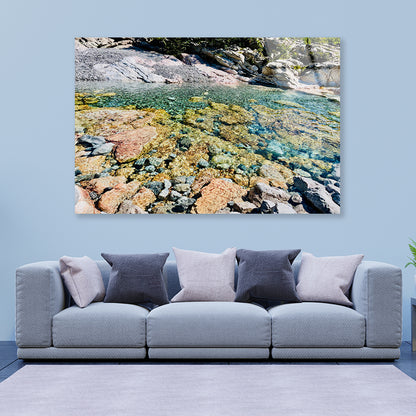 A Rocky Area with Water, Rocks and Plants Acrylic Glass Print Tempered Glass Wall Art 100% Made in Australia Ready to Hang