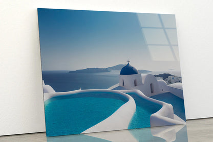 Clear Water Pool in Santorini Acrylic Glass Print Tempered Glass Wall Art 100% Made in Australia Ready to Hang