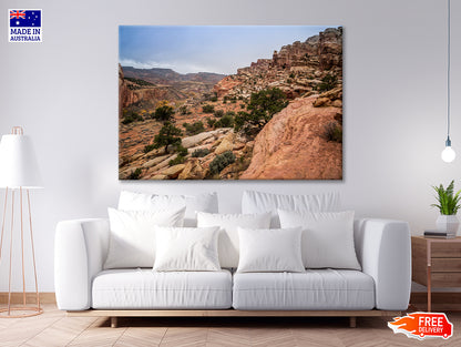 A Rocky Canyon with Trees & A Cloudy Sky Print 100% Australian Made