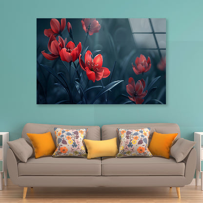 Close-Up of Red Tulip Flowers Acrylic Glass Print Tempered Glass Wall Art 100% Made in Australia Ready to Hang