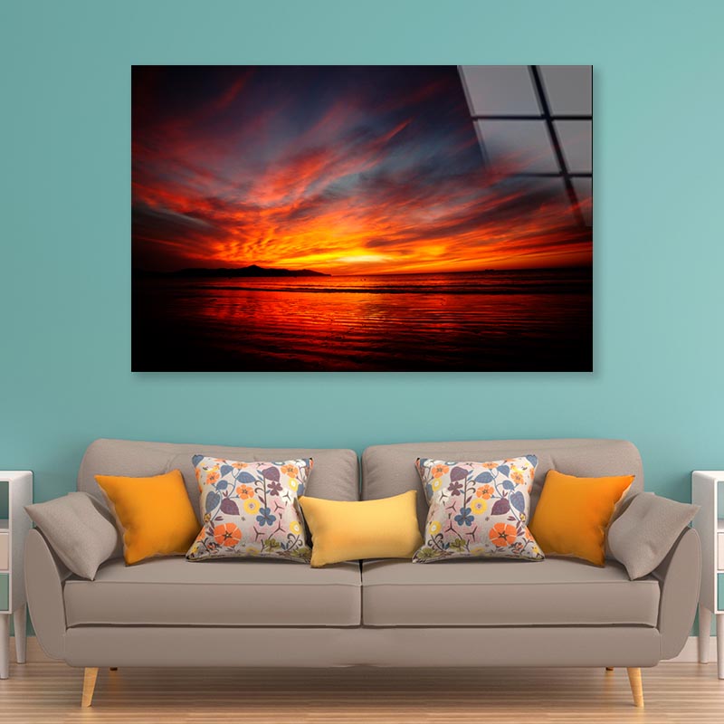 Red, Orange, And Yellow Sunset in Costa Rica Acrylic Glass Print Tempered Glass Wall Art 100% Made in Australia Ready to Hang