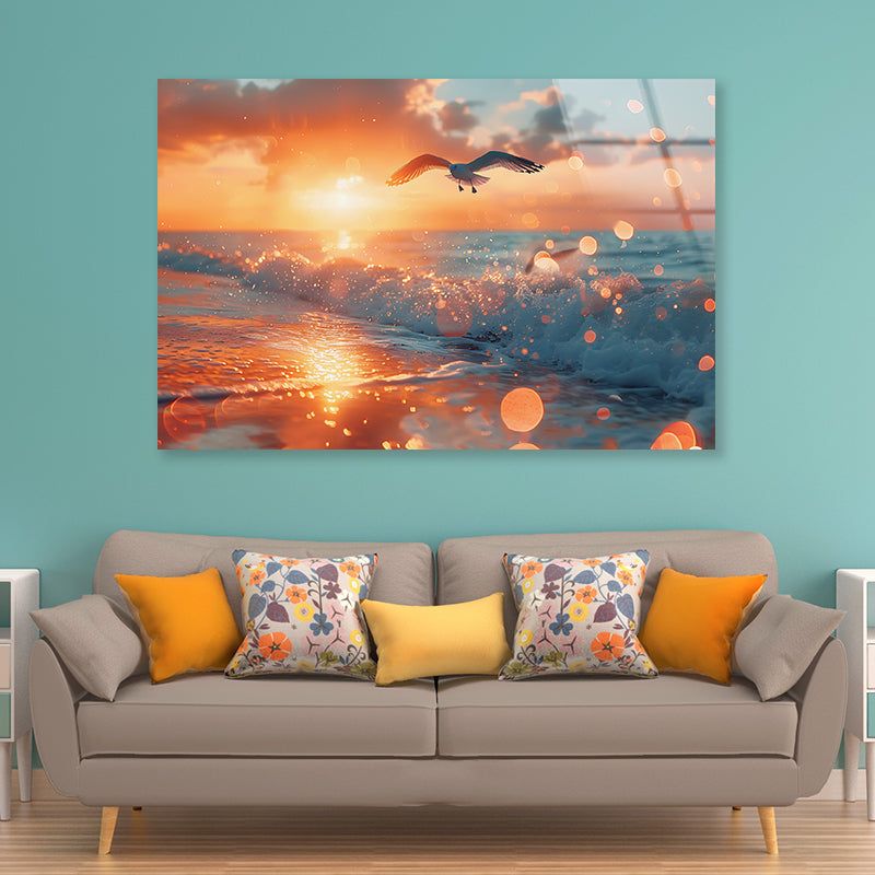 Bird Flying Over a Beach Acrylic Glass Print Tempered Glass Wall Art 100% Made in Australia Ready to Hang