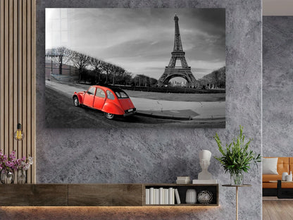 Red Car & Eiffel Tower UV Direct Aluminum Print Australian Made Quality