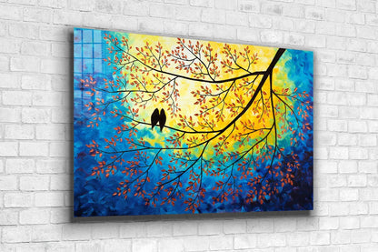 Birds on Tree Painting UV Direct Aluminum Print Australian Made Quality