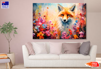 Fox In Flower Blossom Atmosphere Golden Colorful Oil Painting Wall Art Limited Edition High Quality Print