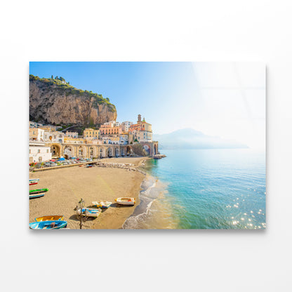 Raft In the Beach of Amalfi Coast Acrylic Glass Print Tempered Glass Wall Art 100% Made in Australia Ready to Hang