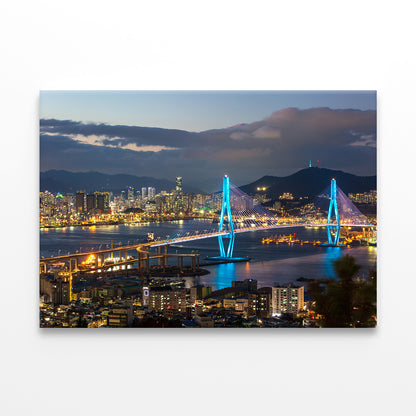 Night view of Busan Port Wall Art Decor 100% Australian Made