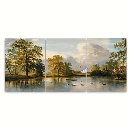 3pcs Rustic Duck Autumn Countryside Metal Print Ready to Hang Art