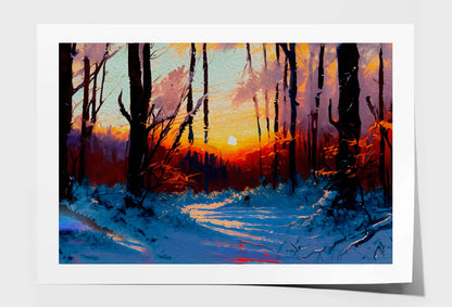 Sunset & Forest Oil Painting Wall Art Limited Edition High Quality Print