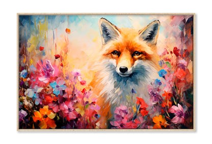Fox In Flower Blossom Atmosphere Golden Colorful Oil Painting Wall Art Limited Edition High Quality Print Canvas Box Framed Natural