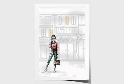 Modern Girl Luxury Fashion Store Wall Art Limited Edition High Quality Print Unframed Roll Canvas None