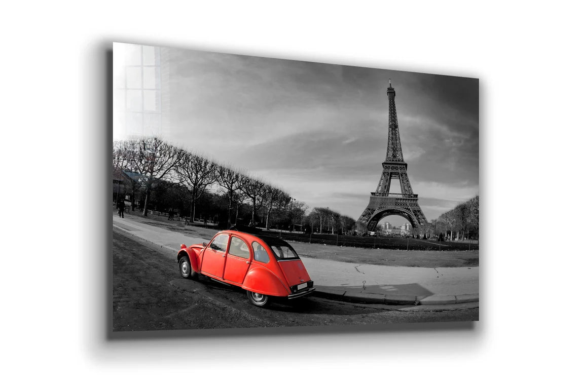 Red Car & Eiffel Tower UV Direct Aluminum Print Australian Made Quality