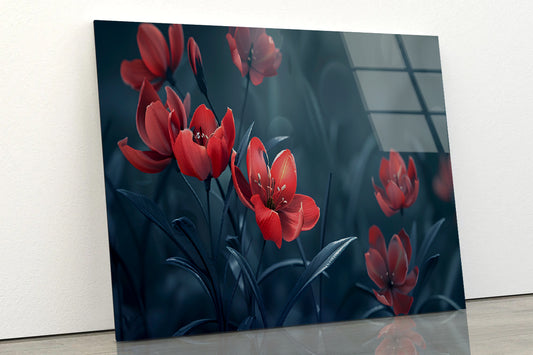 Close-Up of Red Tulip Flowers Acrylic Glass Print Tempered Glass Wall Art 100% Made in Australia Ready to Hang