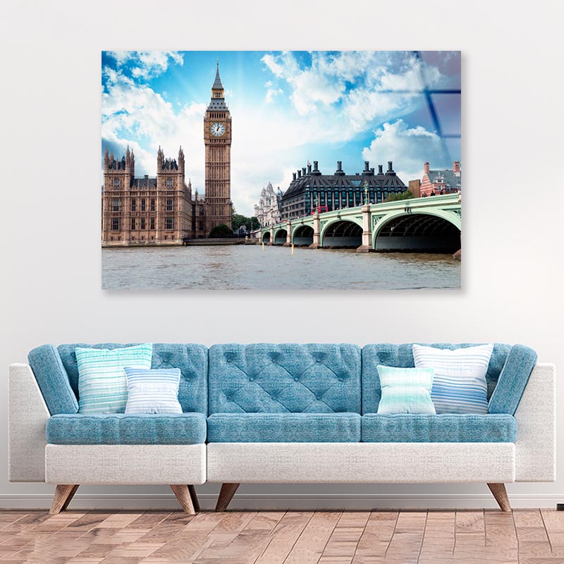 Big Ben, The Houses of Parliament and Westminster Bridge in London Acrylic Glass Print Tempered Glass Wall Art 100% Made in Australia Ready to Hang