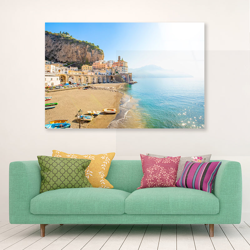 Raft In the Beach of Amalfi Coast Acrylic Glass Print Tempered Glass Wall Art 100% Made in Australia Ready to Hang