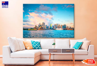 Boat in The Water Near a City Wall Art Decor 100% Australian Made